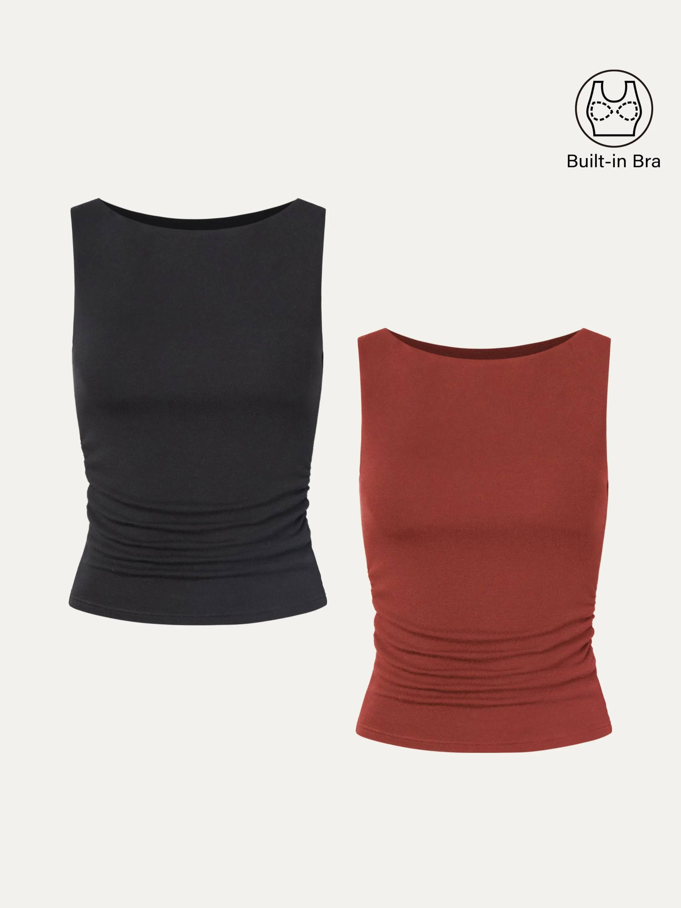 2Pcs Set Ruched Sides Boatneck Brami Top