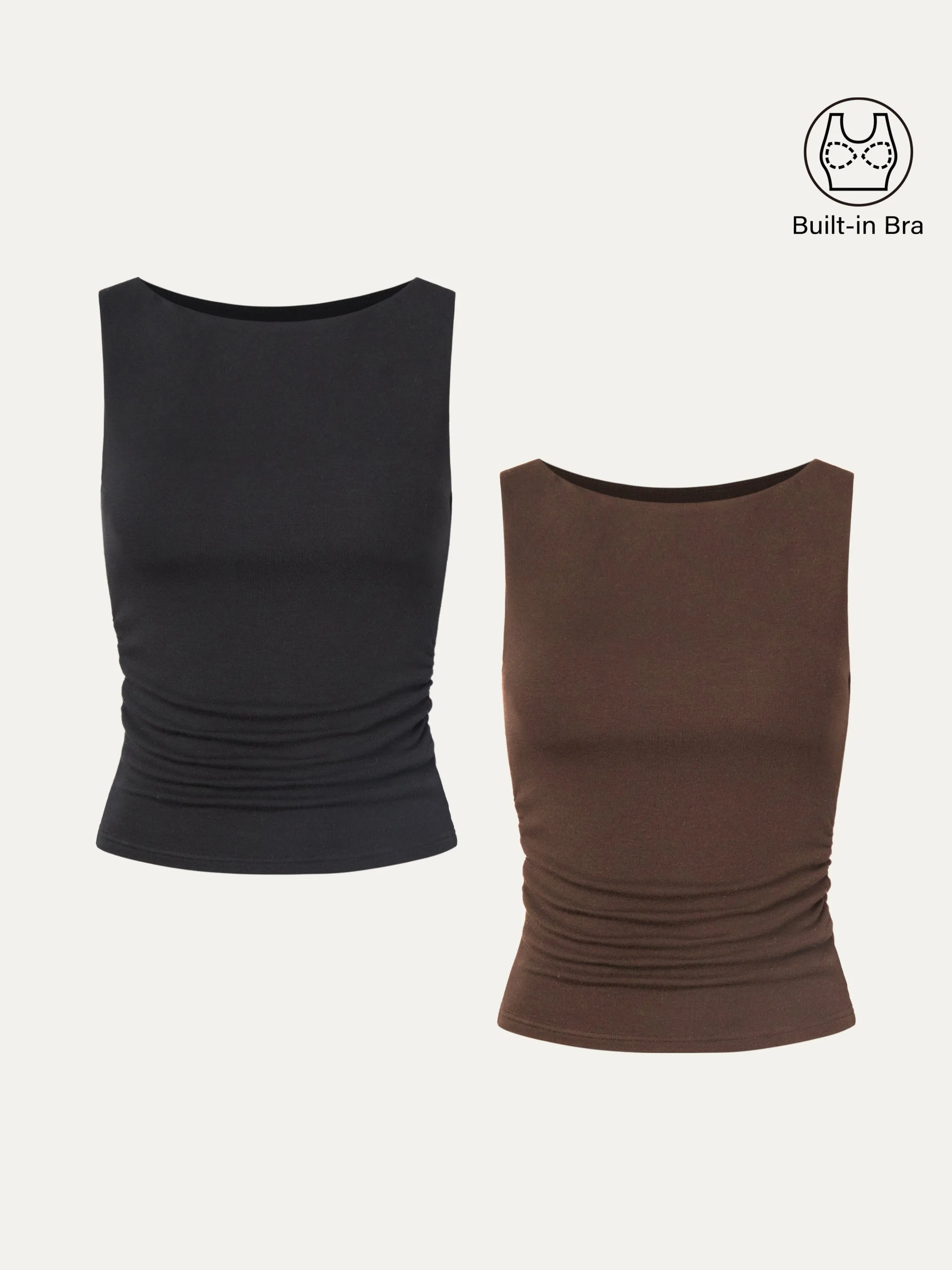 2Pcs Set Ruched Sides Boatneck Brami Top