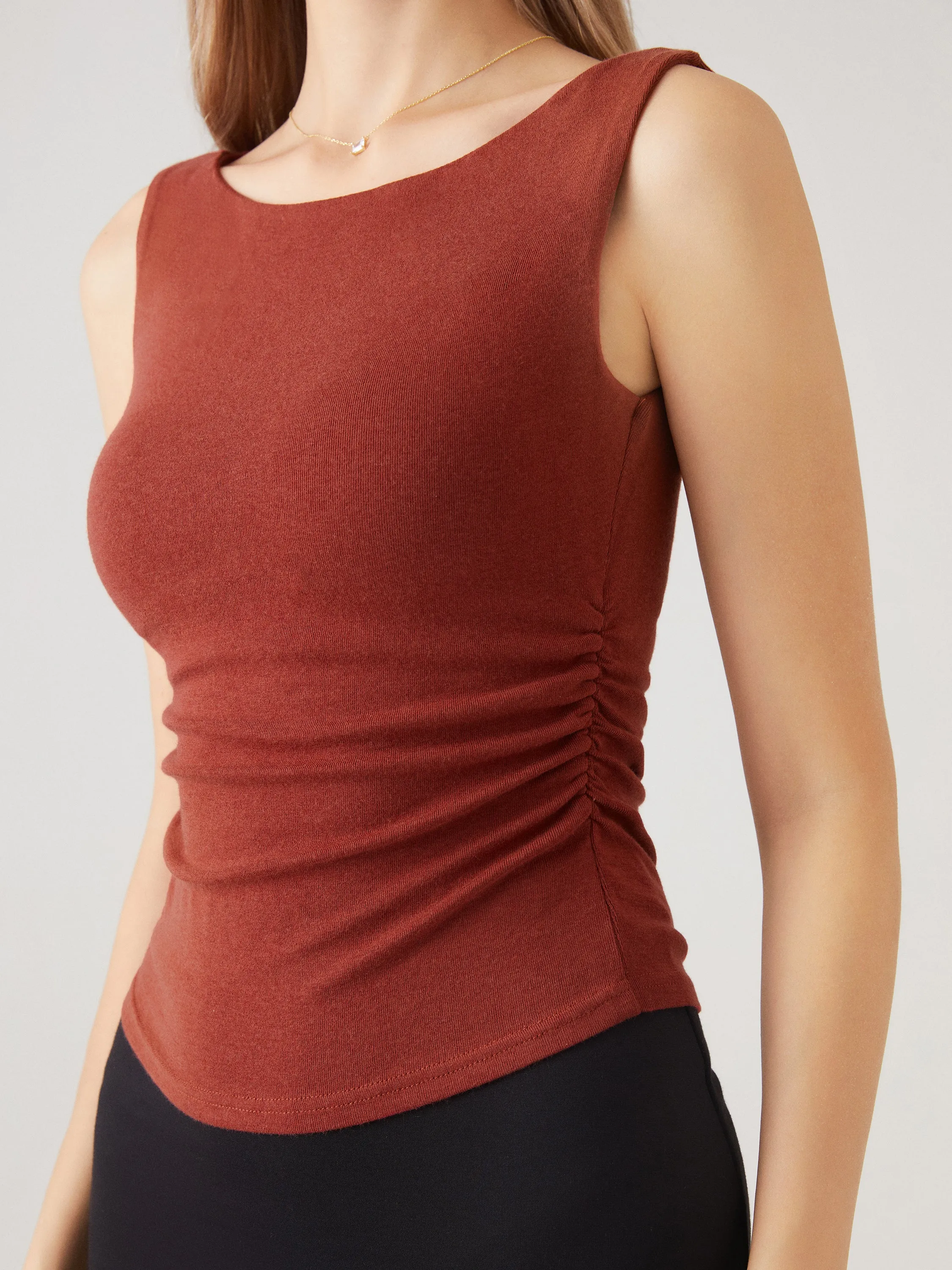 2Pcs Set Ruched Sides Boatneck Brami Top