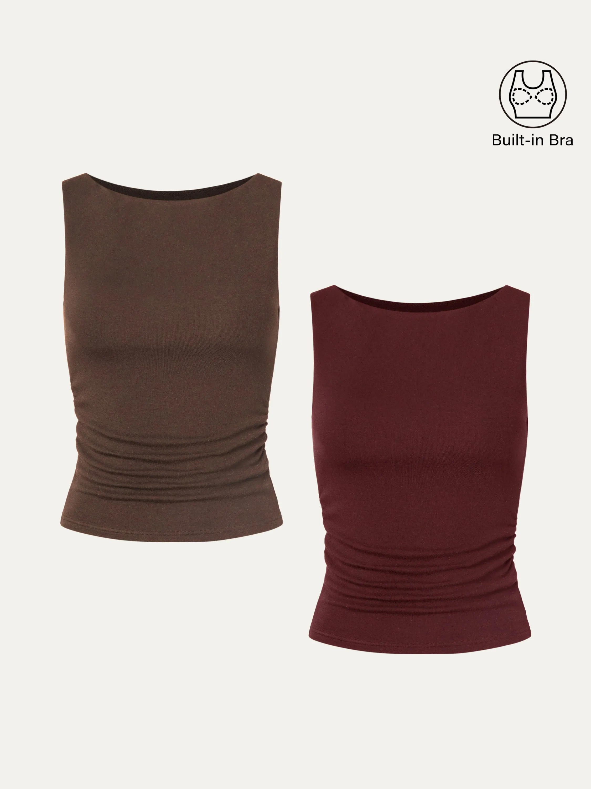 2Pcs Set Ruched Sides Boatneck Brami Top