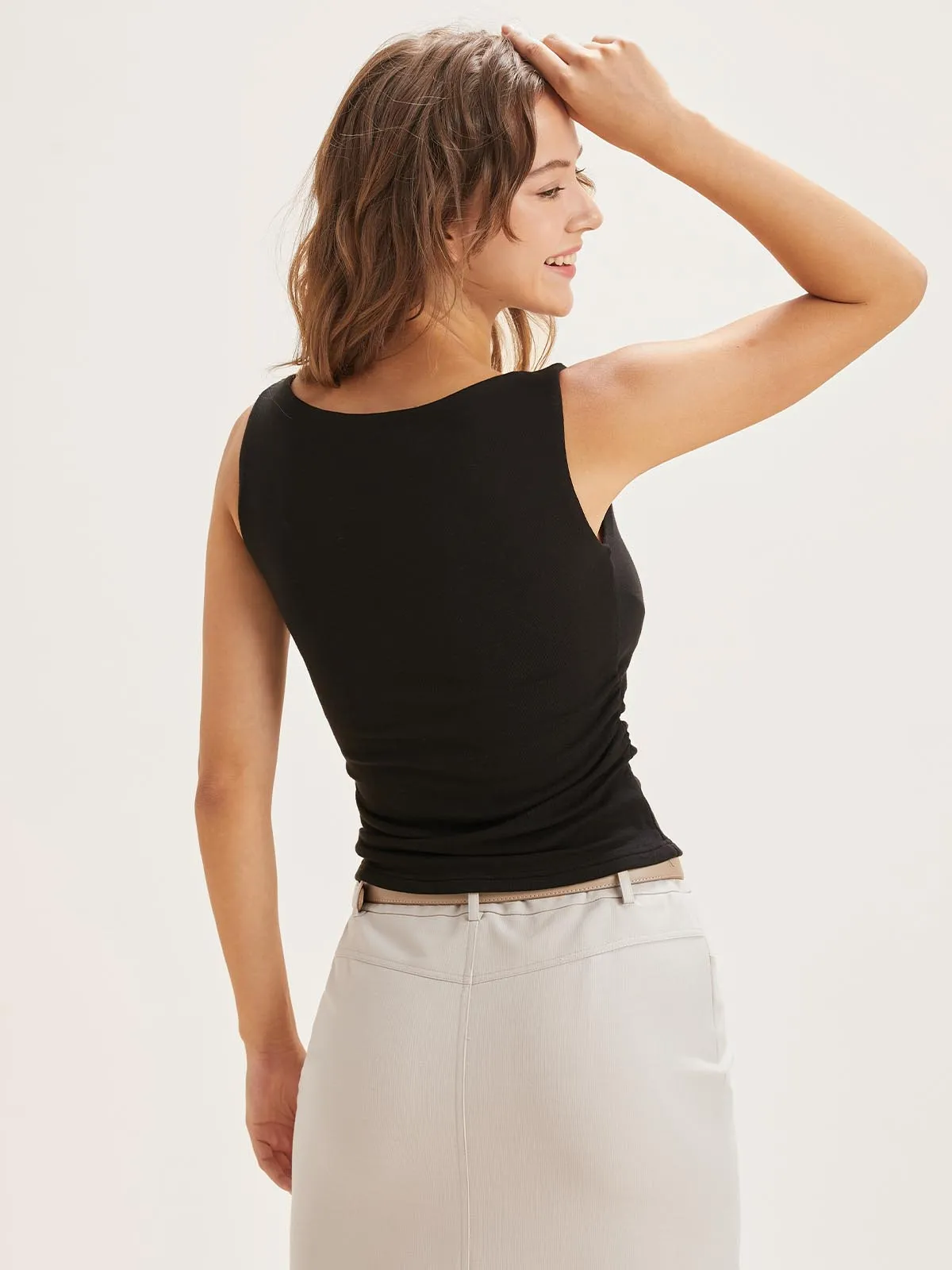 2Pcs Set Ruched Sides Boatneck Brami Top