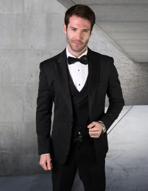 3 Pc Flat Front Pants With Matching Bow Tie | BELAGIO15| BLK