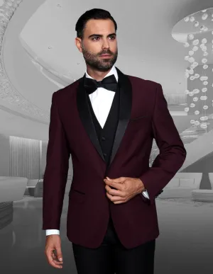 3pc Flat Front Pants With Matching Bow Tie  | Encore | Burgundy