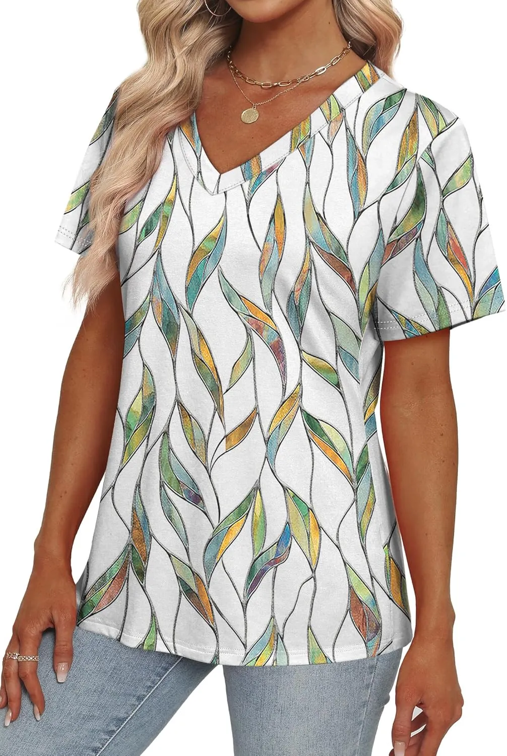 Alaroo Womens Summer Tops 2025 V Neck Short Sleeve Shirts Trendy Dressy Casual Vacation Outfits Printed