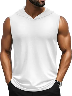 Cotrasen Men's UPF 50  Cotton Hooded Tank Top Sleeveless Hoodie Lightweight Casual Gym Workout Shirt Cooling Muscle Tee Shirt