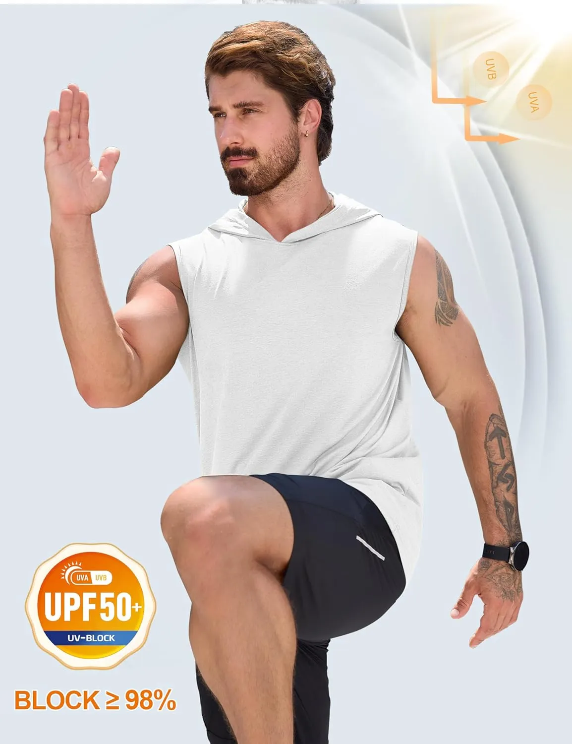 Cotrasen Men's UPF 50  Cotton Hooded Tank Top Sleeveless Hoodie Lightweight Casual Gym Workout Shirt Cooling Muscle Tee Shirt