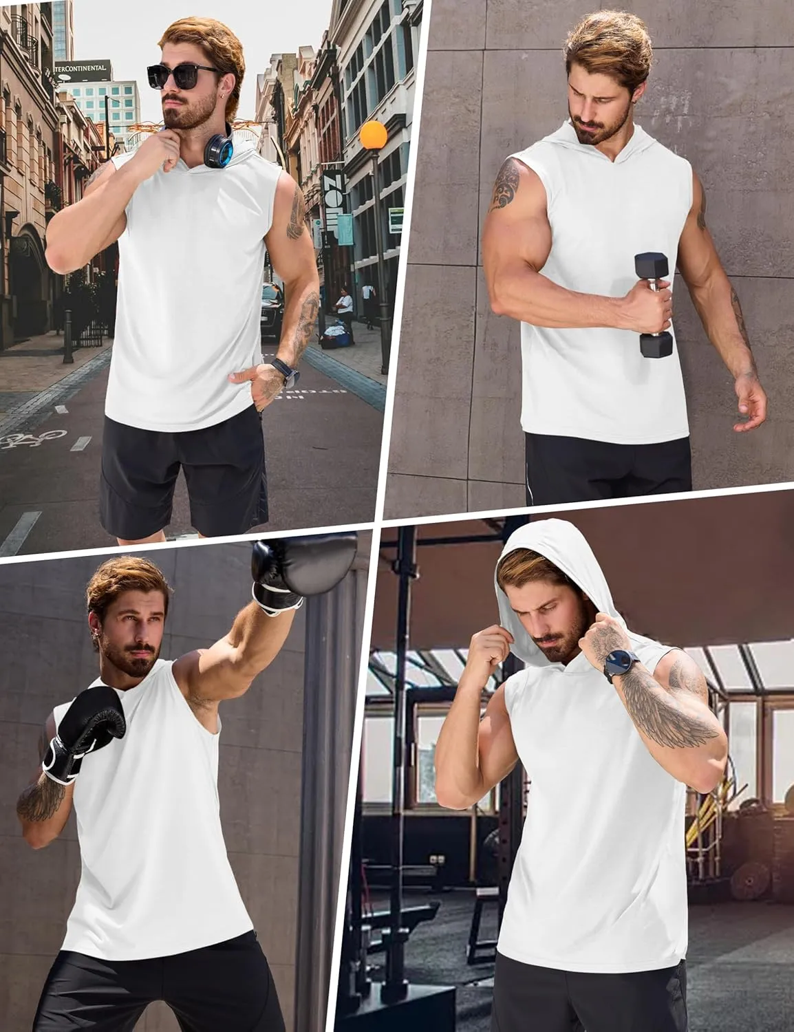 Cotrasen Men's UPF 50  Cotton Hooded Tank Top Sleeveless Hoodie Lightweight Casual Gym Workout Shirt Cooling Muscle Tee Shirt