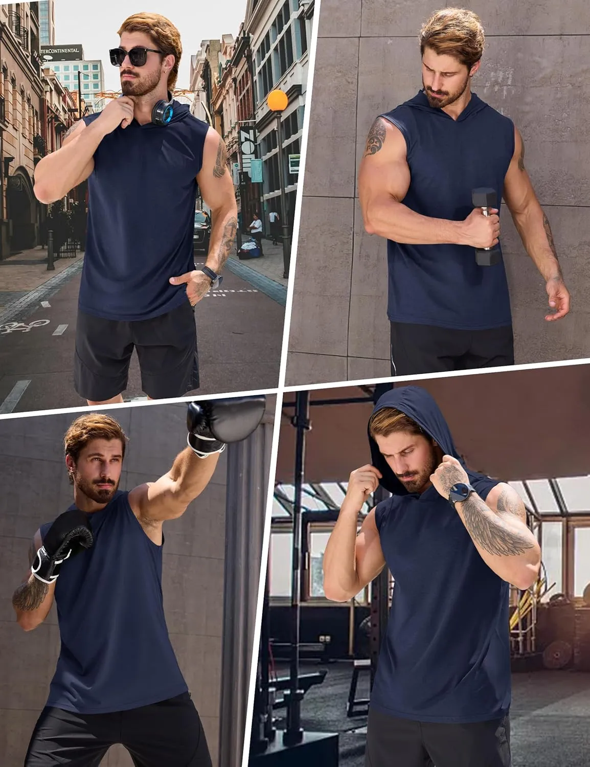 Cotrasen Men's UPF 50  Cotton Hooded Tank Top Sleeveless Hoodie Lightweight Casual Gym Workout Shirt Cooling Muscle Tee Shirt