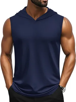 Cotrasen Men's UPF 50  Cotton Hooded Tank Top Sleeveless Hoodie Lightweight Casual Gym Workout Shirt Cooling Muscle Tee Shirt