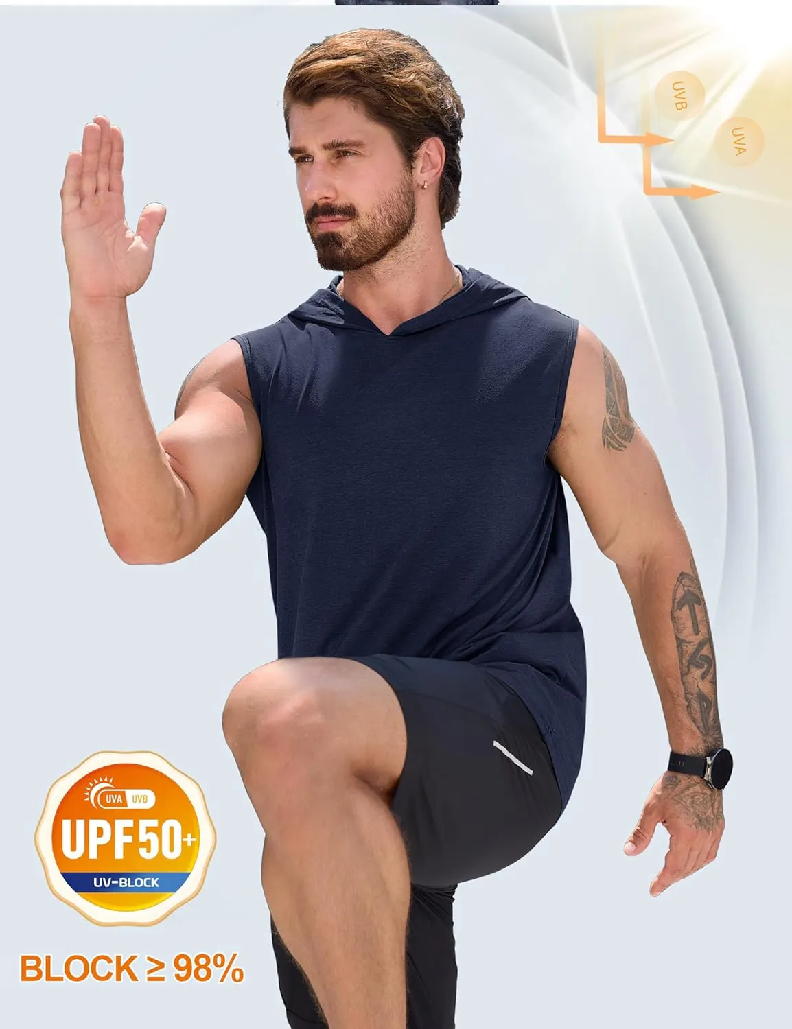 Cotrasen Men's UPF 50  Cotton Hooded Tank Top Sleeveless Hoodie Lightweight Casual Gym Workout Shirt Cooling Muscle Tee Shirt