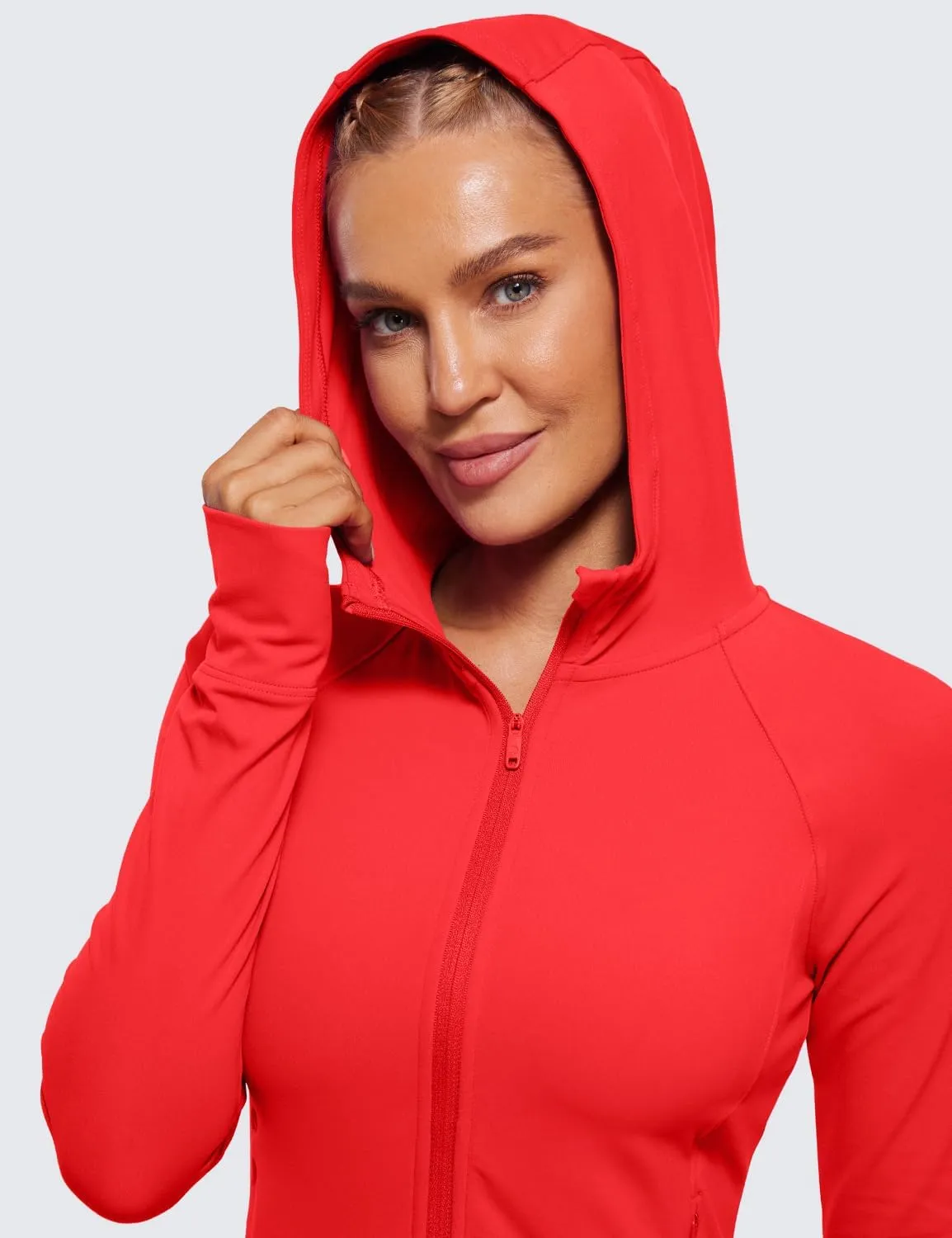 CRZ YOGA Womens Butterluxe Full Zip Workout Hoodie Jackets Slim Fit Hooded Athletic Yoga Lightweight Jacket with Thumb Holes