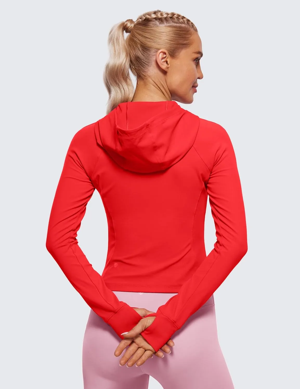 CRZ YOGA Womens Butterluxe Full Zip Workout Hoodie Jackets Slim Fit Hooded Athletic Yoga Lightweight Jacket with Thumb Holes