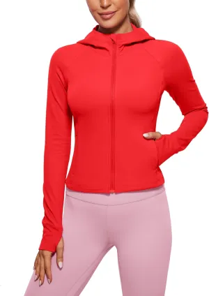 CRZ YOGA Womens Butterluxe Full Zip Workout Hoodie Jackets Slim Fit Hooded Athletic Yoga Lightweight Jacket with Thumb Holes