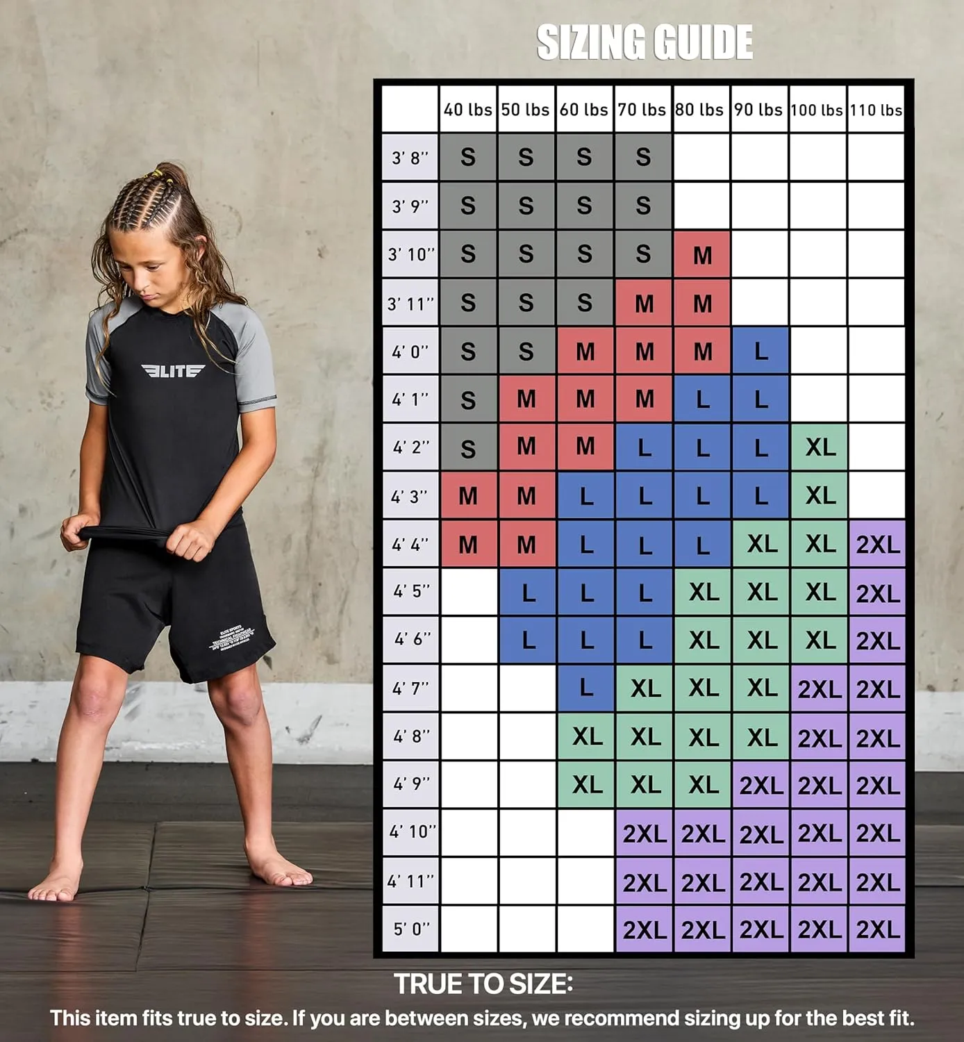 Elite Sports Kids' Jiu Jitsu BJJ Rash Guard, Short Half Sleeve Compression Shirt for Youth Boys Girls Sports Nogi Training