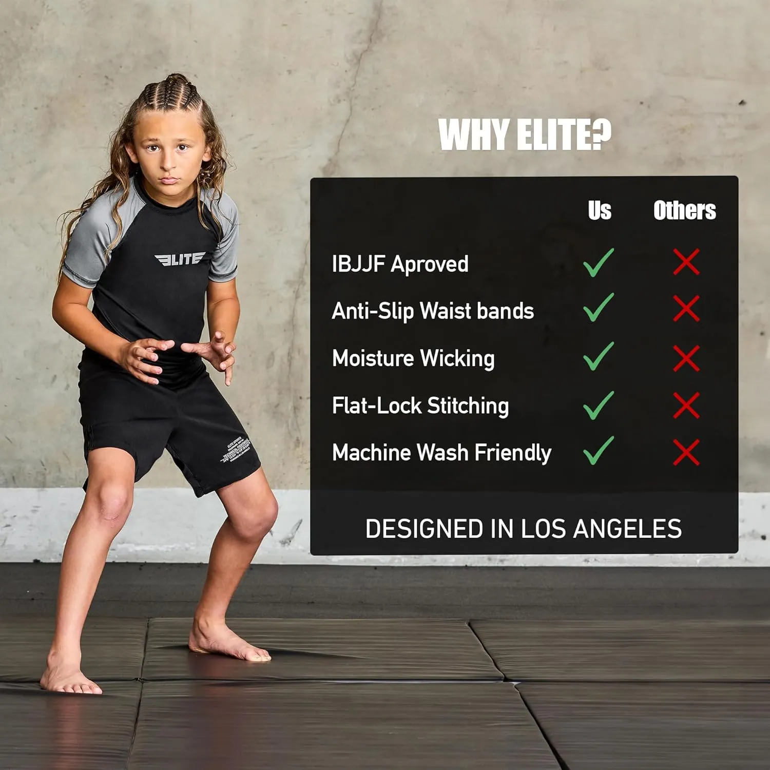 Elite Sports Kids' Jiu Jitsu BJJ Rash Guard, Short Half Sleeve Compression Shirt for Youth Boys Girls Sports Nogi Training