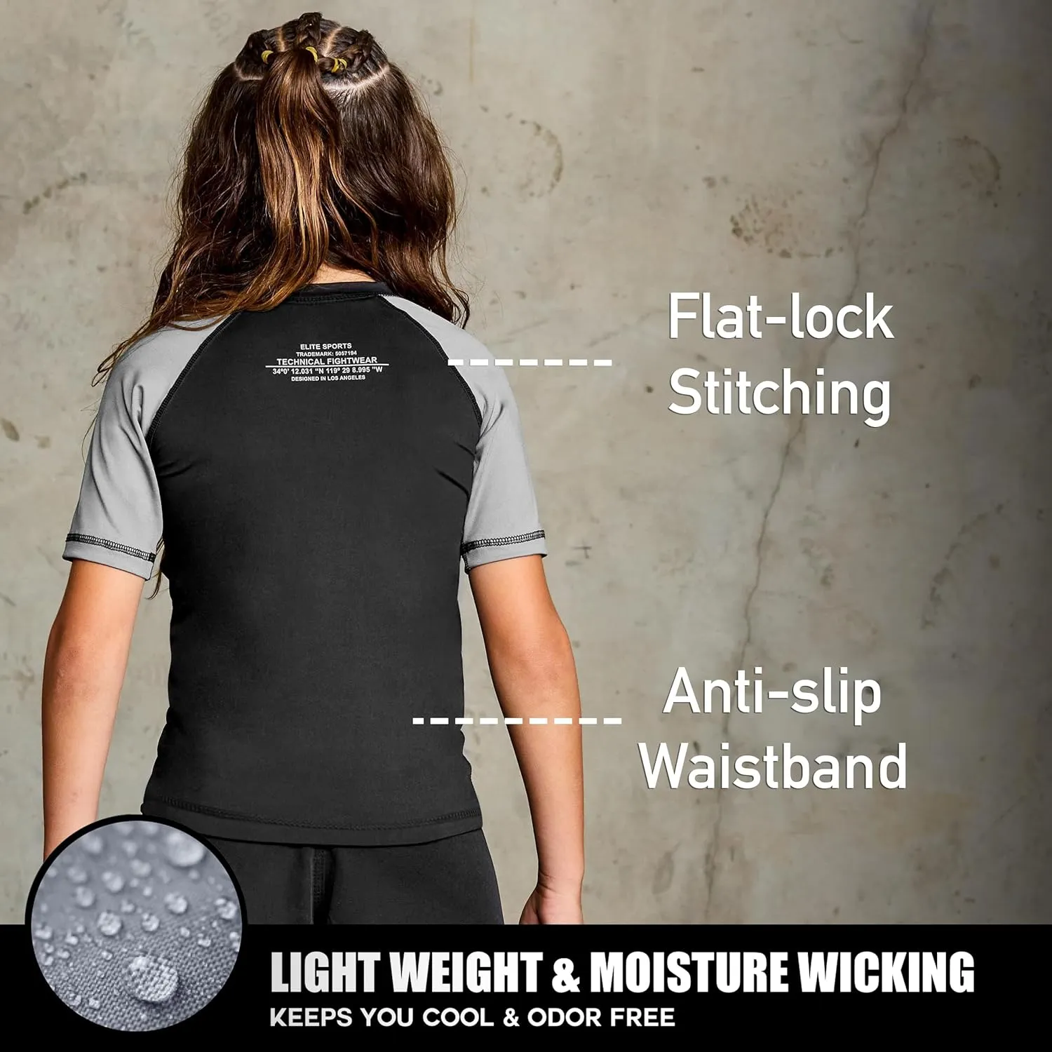 Elite Sports Kids' Jiu Jitsu BJJ Rash Guard, Short Half Sleeve Compression Shirt for Youth Boys Girls Sports Nogi Training