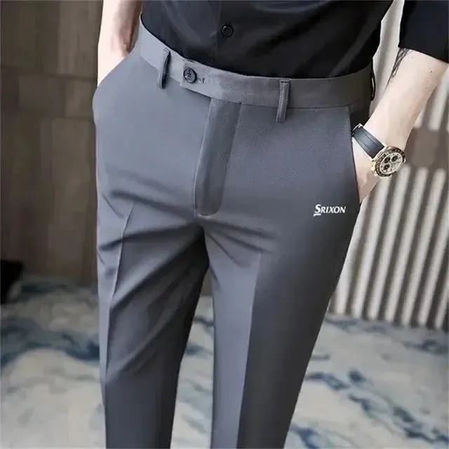 Golf Trousers Men Slim-fit Drape Casual Suit Trousers Men