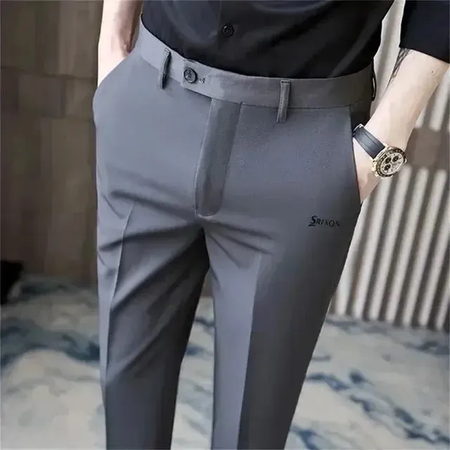 Golf Trousers Men Slim-fit Drape Casual Suit Trousers Men