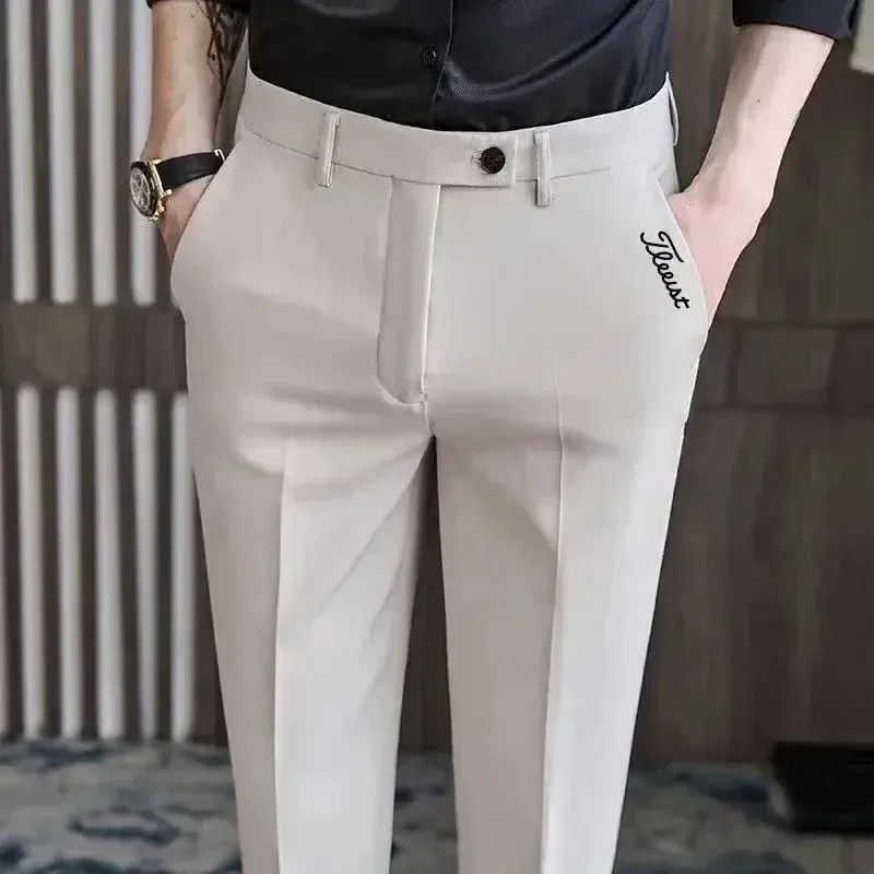Golf Trousers Men Slim-fit Drape Casual Suit Trousers Men