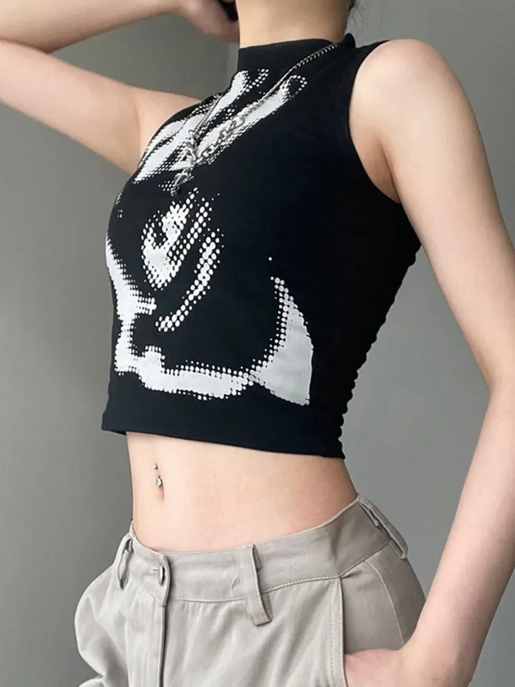 Gothic Black Fingers Printing Sleeveless Top