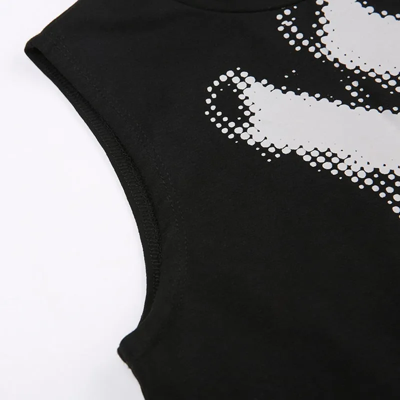 Gothic Black Fingers Printing Sleeveless Top