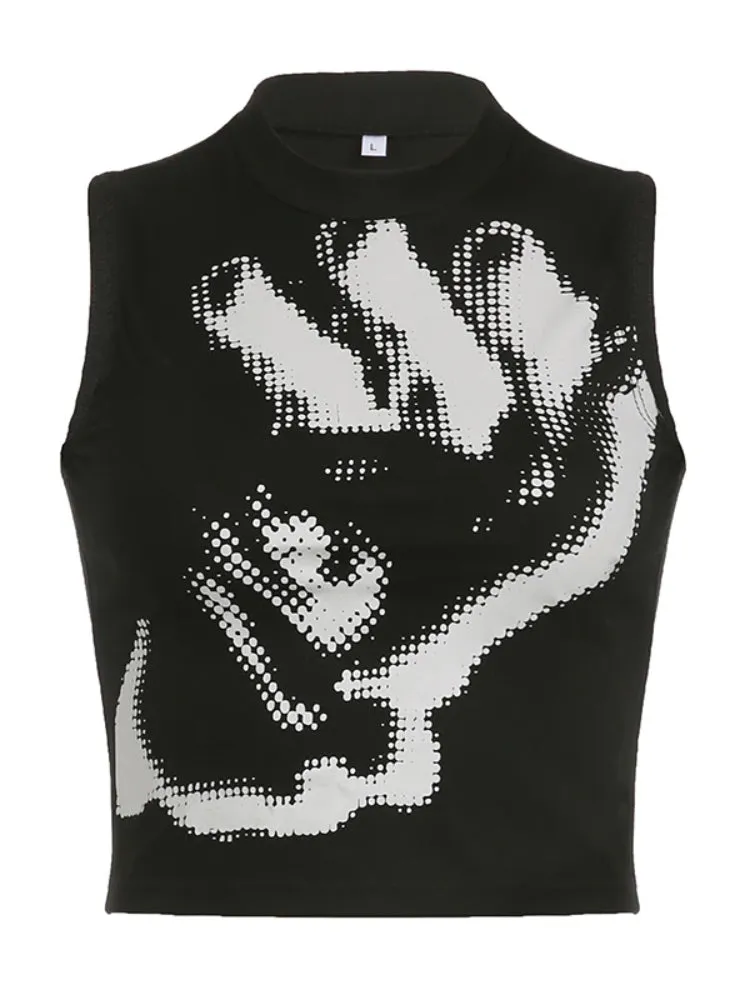 Gothic Black Fingers Printing Sleeveless Top