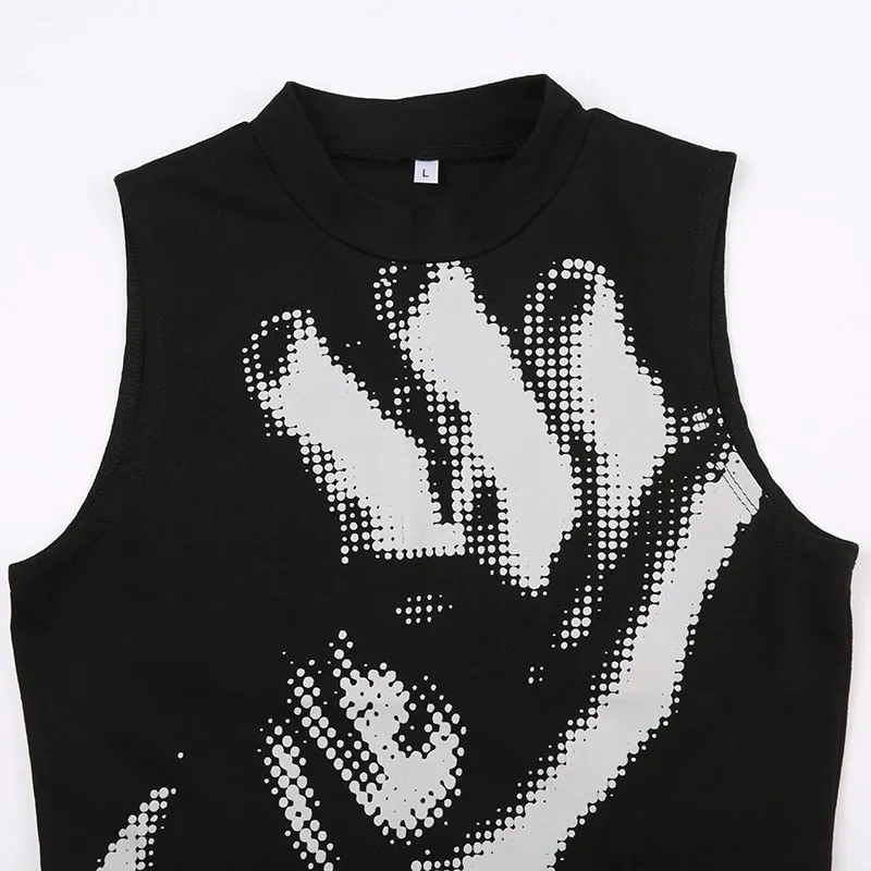 Gothic Black Fingers Printing Sleeveless Top