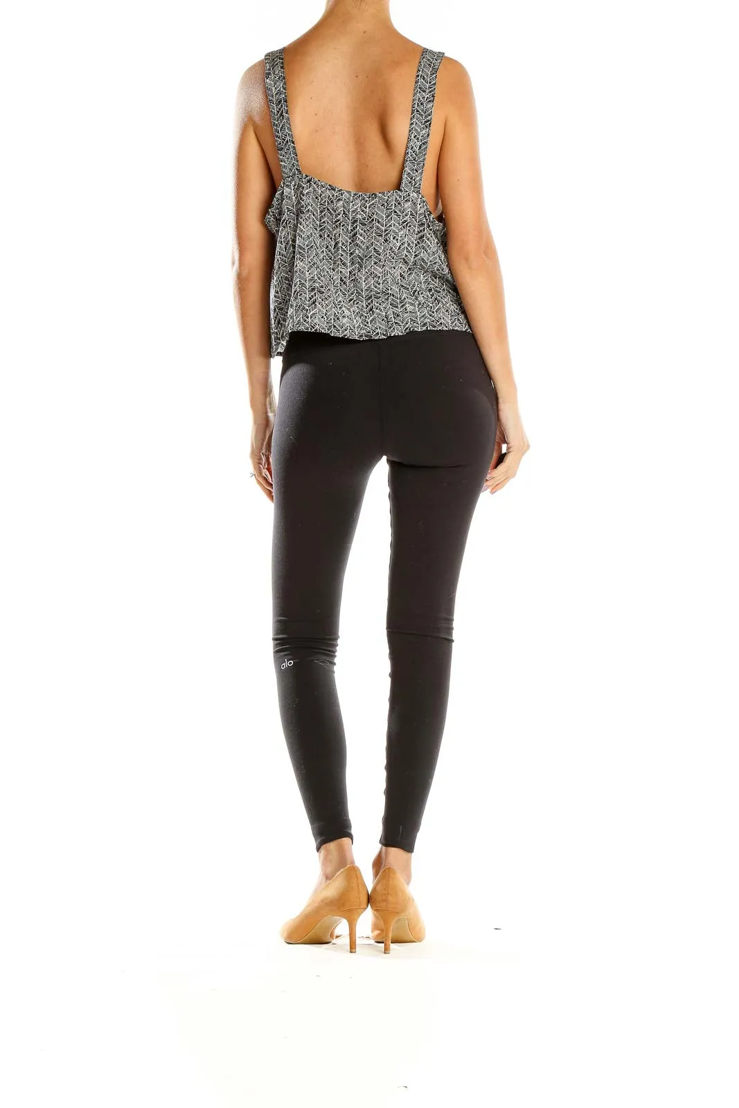 Gray Herringbone Print Sleeveless Top