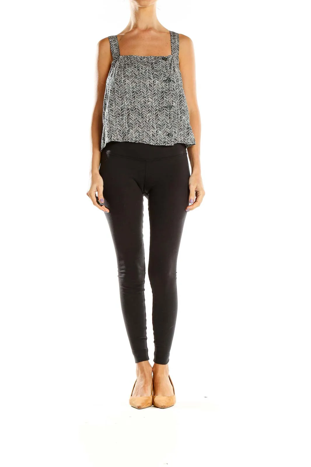 Gray Herringbone Print Sleeveless Top