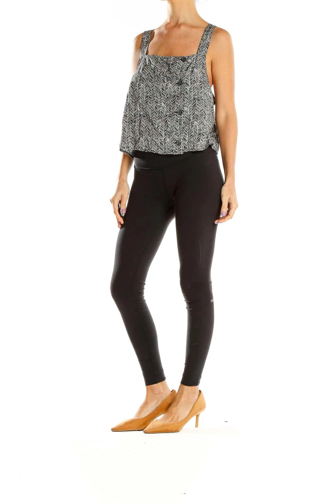 Gray Herringbone Print Sleeveless Top