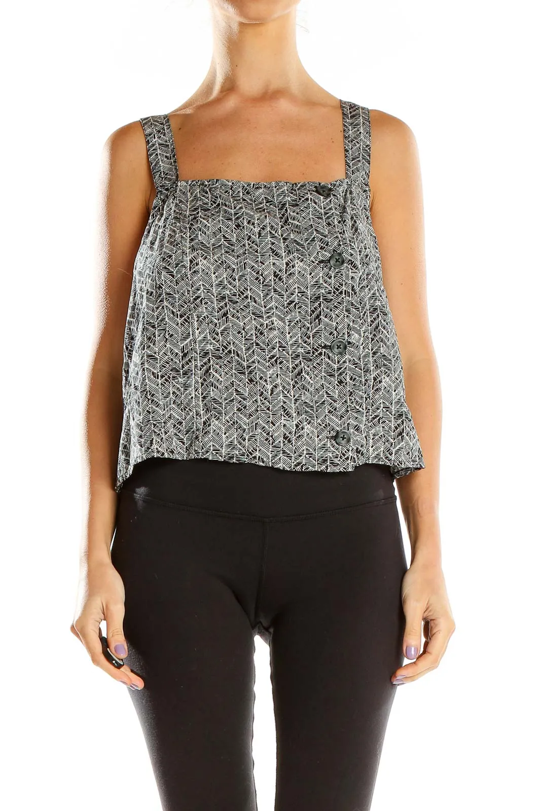 Gray Herringbone Print Sleeveless Top