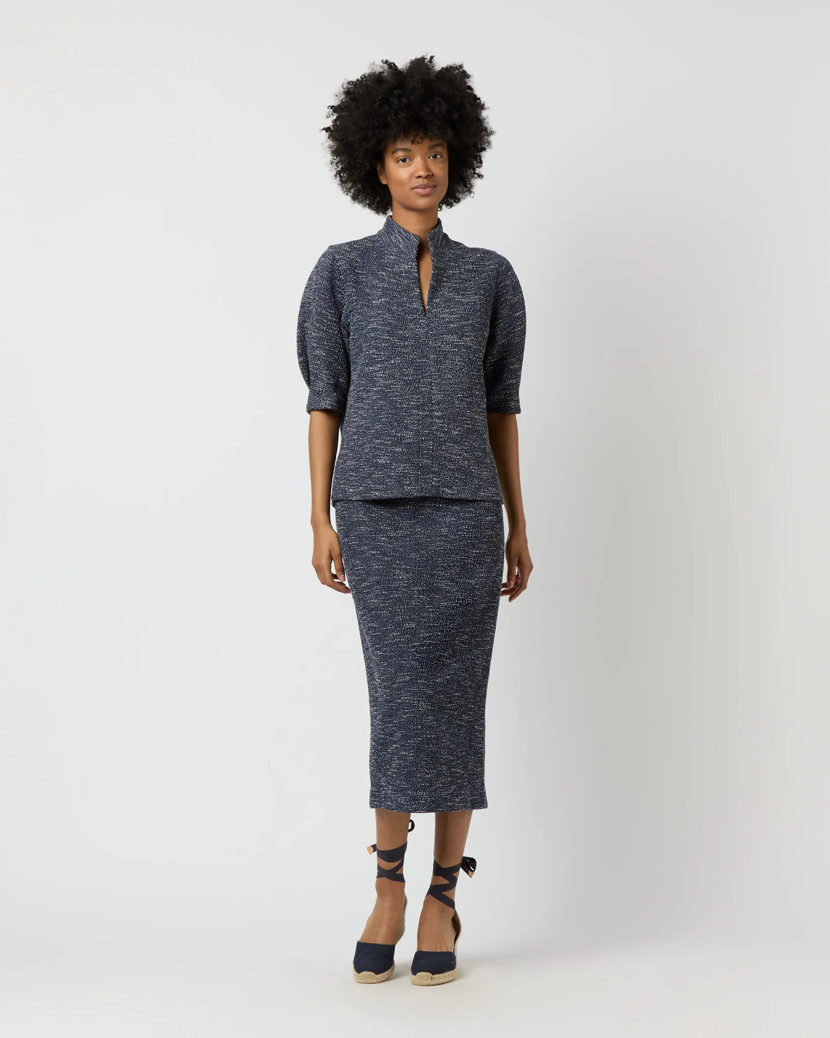 Long Pull-On Skirt in Ink Speckled Knit