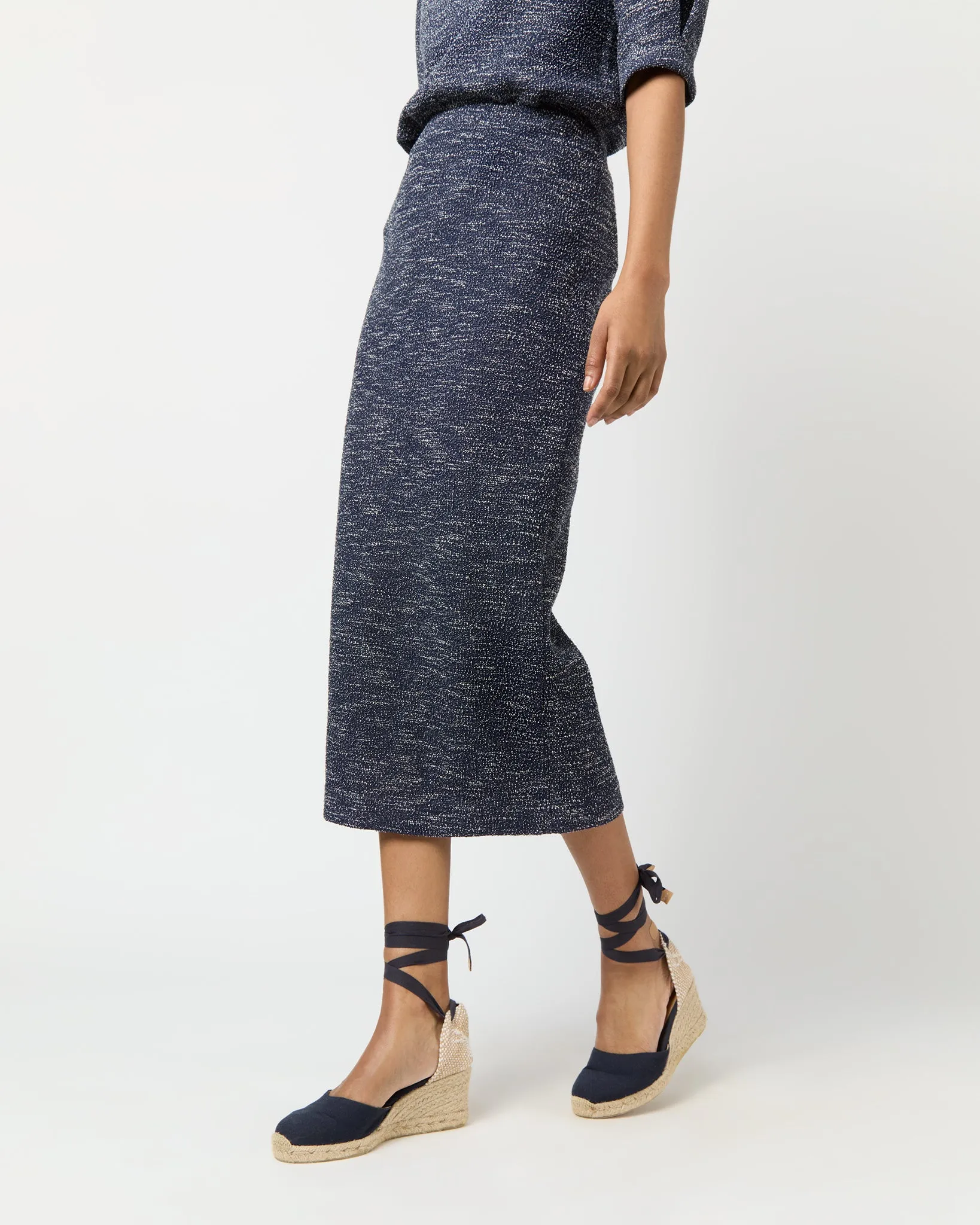 Long Pull-On Skirt in Ink Speckled Knit