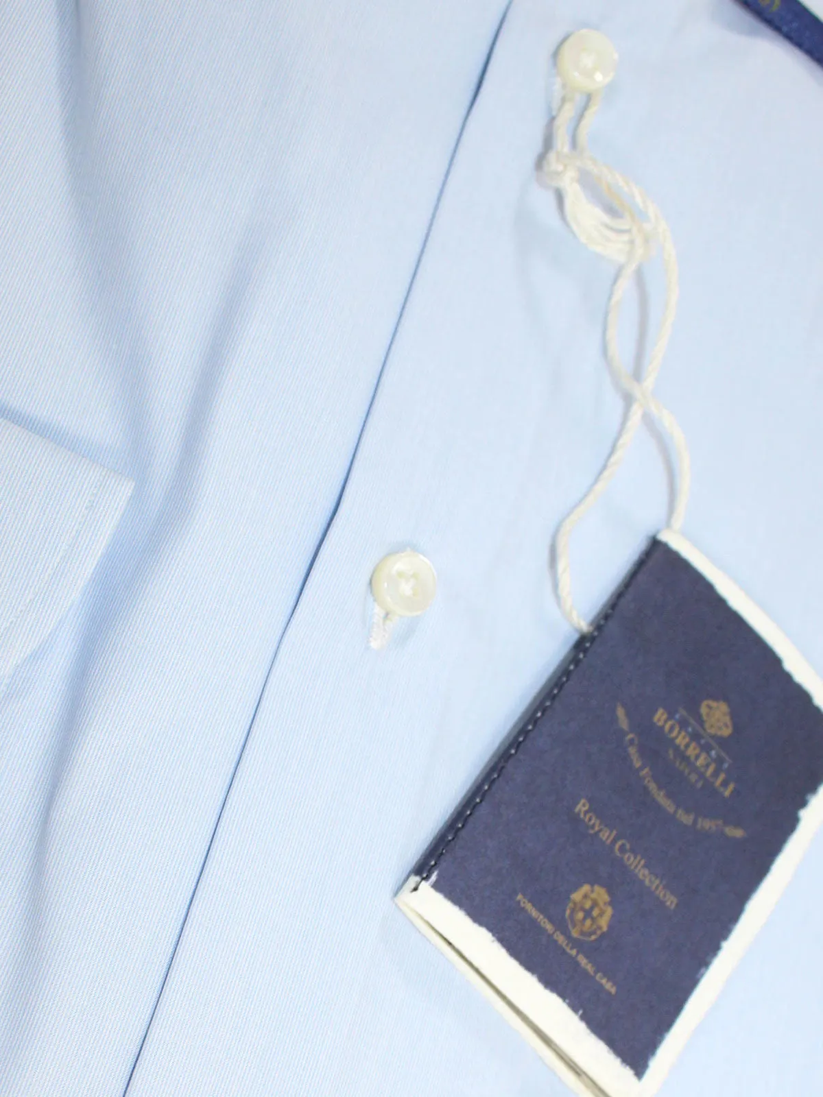 Luigi Borrelli Dress Shirt ROYAL COLLECTION White Blue Thin Stripes 38 - 15