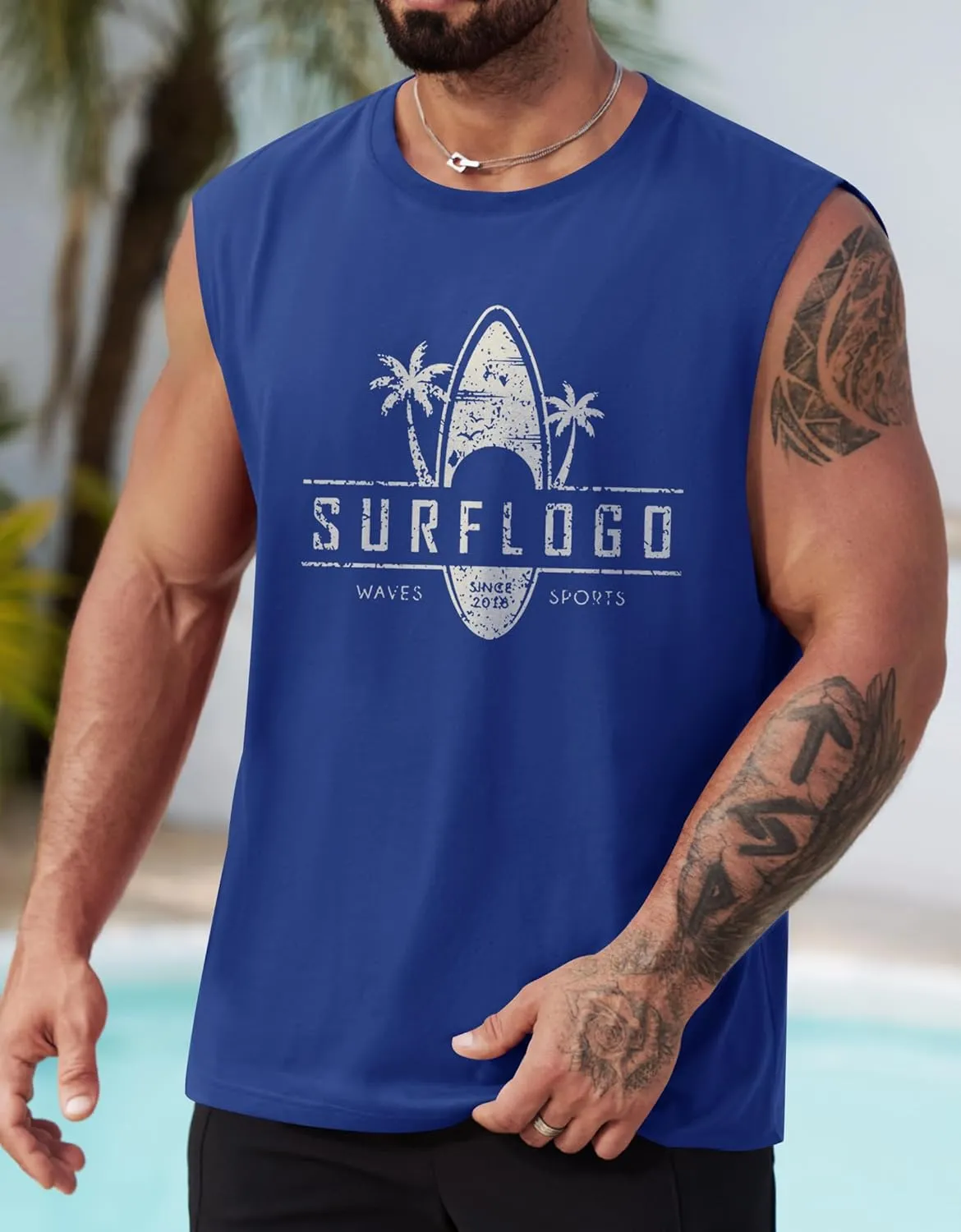 Mens Beach Summer Tank Tops Palm Tree Graphic Vacation Muscle Sleeveless Shirts (S-3XL)