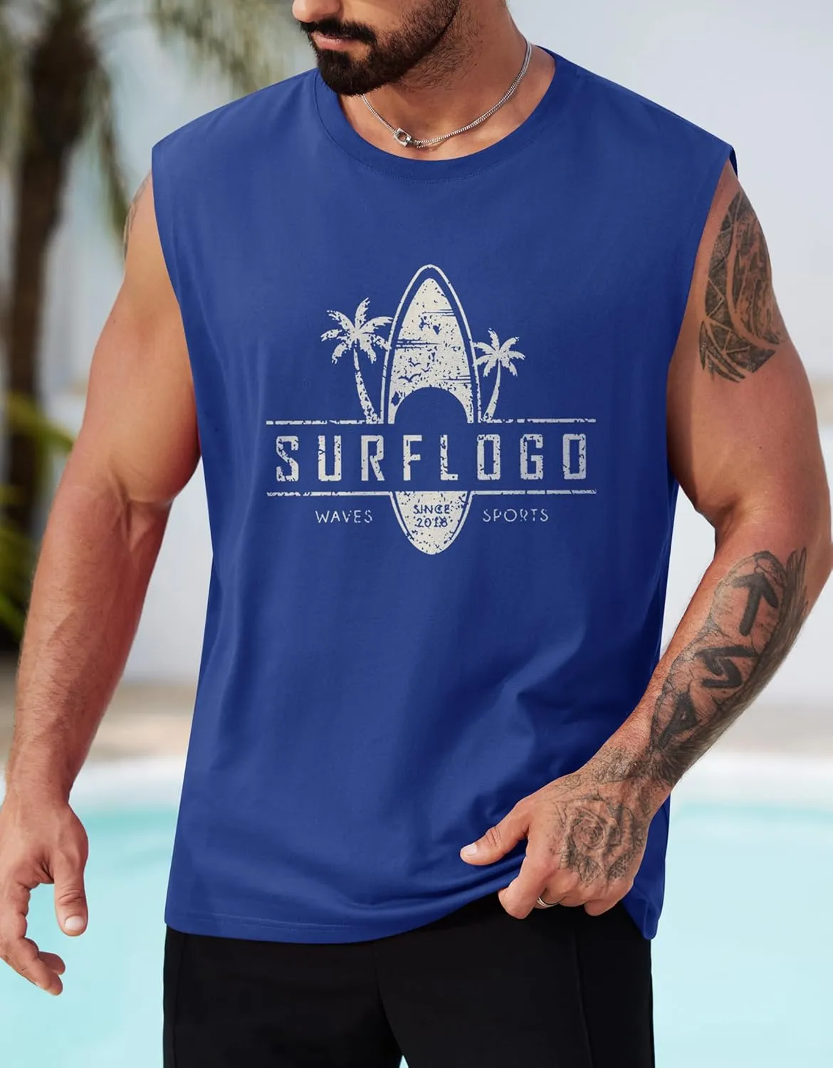 Mens Beach Summer Tank Tops Palm Tree Graphic Vacation Muscle Sleeveless Shirts (S-3XL)