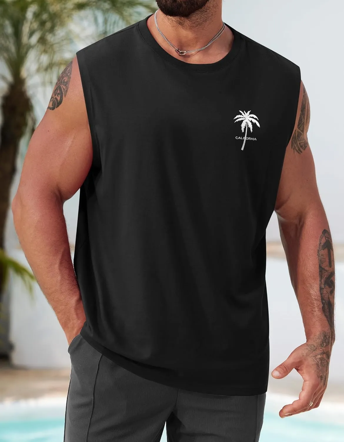 Mens Beach Summer Tank Tops Palm Tree Graphic Vacation Muscle Sleeveless Shirts (S-3XL)