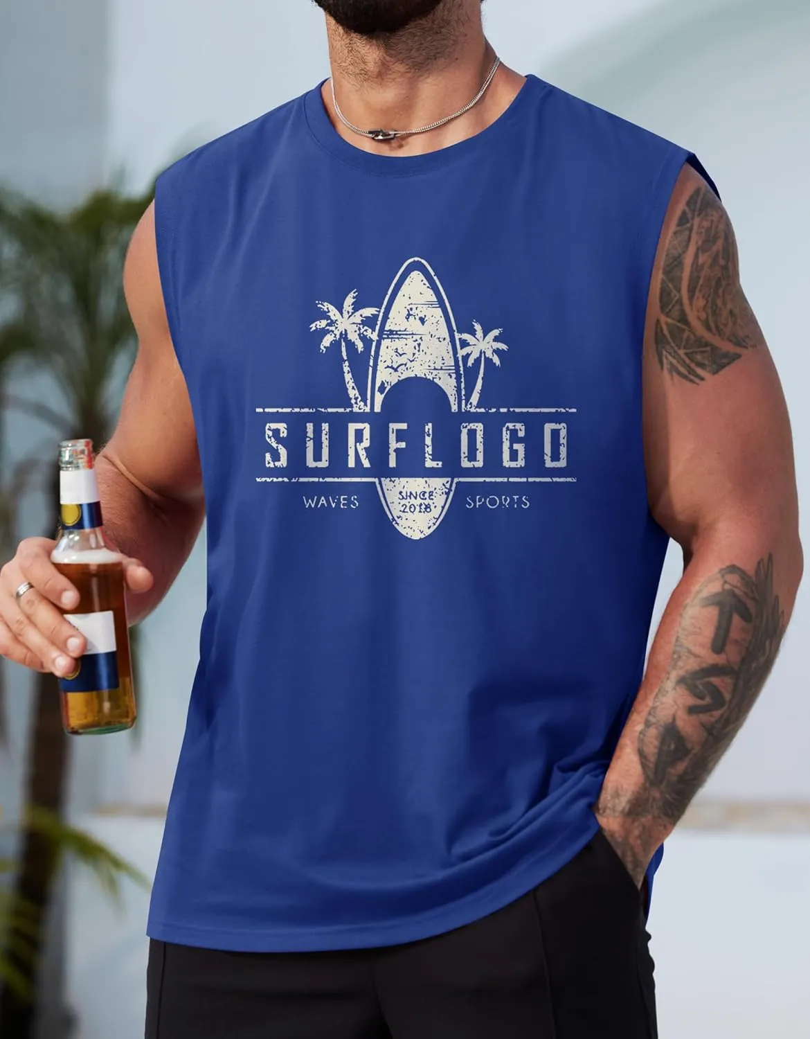 Mens Beach Summer Tank Tops Palm Tree Graphic Vacation Muscle Sleeveless Shirts (S-3XL)