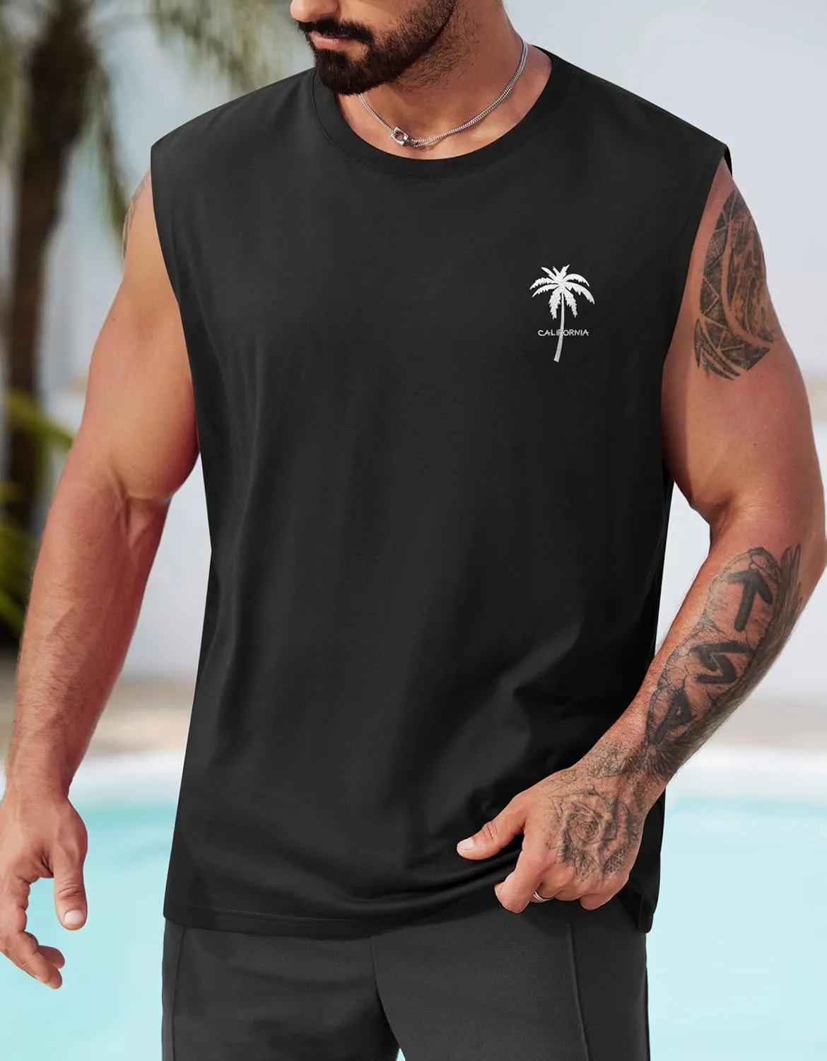 Mens Beach Summer Tank Tops Palm Tree Graphic Vacation Muscle Sleeveless Shirts (S-3XL)