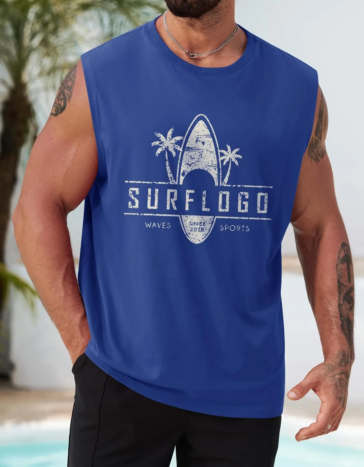 Mens Beach Summer Tank Tops Palm Tree Graphic Vacation Muscle Sleeveless Shirts (S-3XL)