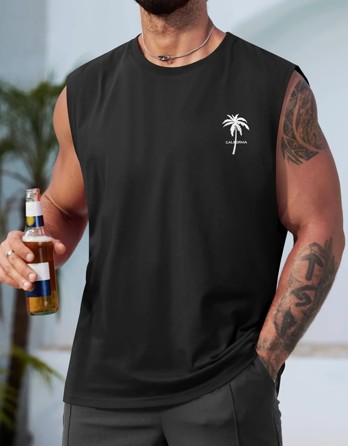 Mens Beach Summer Tank Tops Palm Tree Graphic Vacation Muscle Sleeveless Shirts (S-3XL)