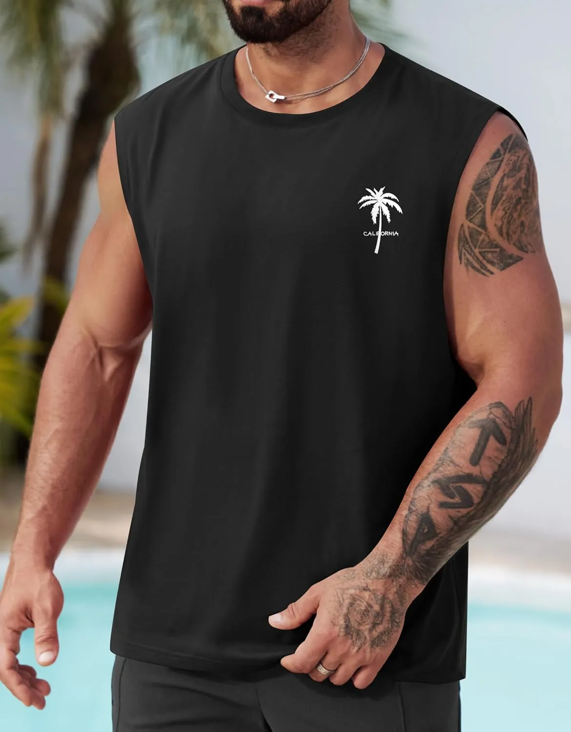 Mens Beach Summer Tank Tops Palm Tree Graphic Vacation Muscle Sleeveless Shirts (S-3XL)