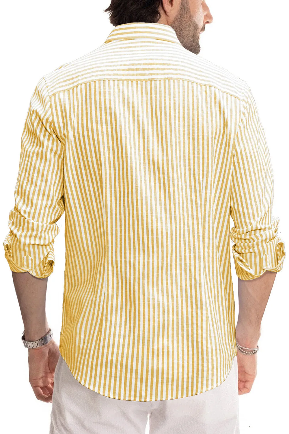 Men's Casual Striped Button Down Shirts Long Sleeve Slim Fit Dress Shirts Untucked Shirts
