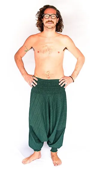Men's Low Cut Harem Pants in Green Static