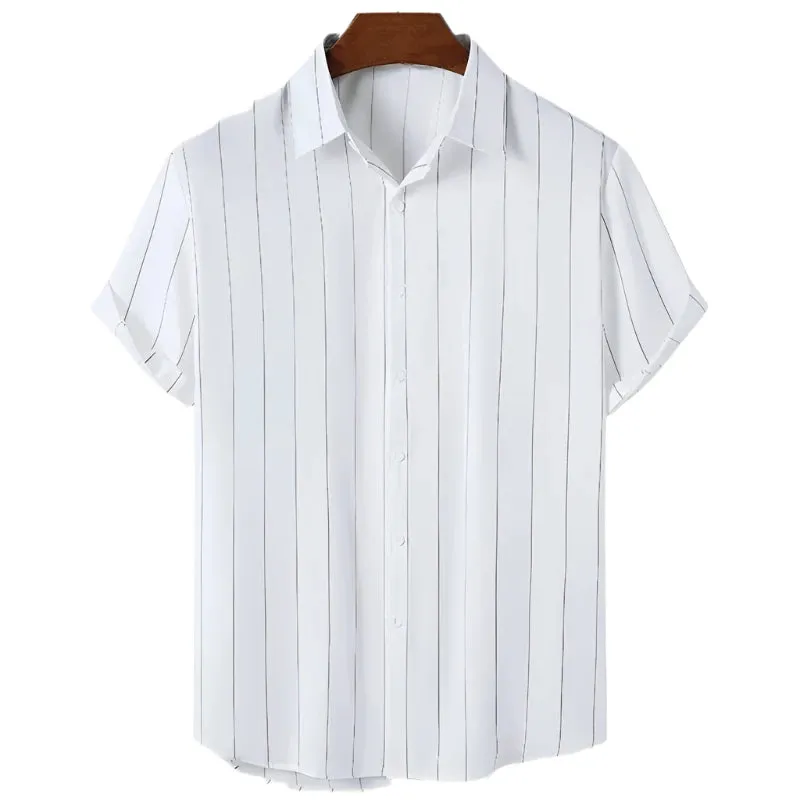 Men’s Short Sleeve Striped Shirt – Oversized 3D Fashion Holiday Beachwear, Casual Street Party Top
