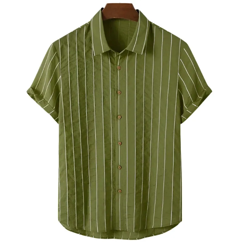 Men’s Short Sleeve Striped Shirt – Oversized 3D Fashion Holiday Beachwear, Casual Street Party Top