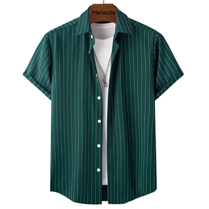 Men’s Short Sleeve Striped Shirt – Oversized 3D Fashion Holiday Beachwear, Casual Street Party Top