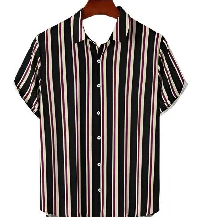 Men’s Short Sleeve Striped Shirt – Oversized 3D Fashion Holiday Beachwear, Casual Street Party Top