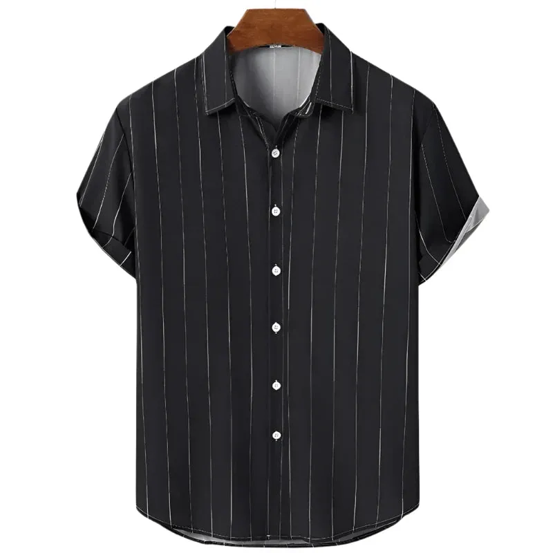 Men’s Short Sleeve Striped Shirt – Oversized 3D Fashion Holiday Beachwear, Casual Street Party Top