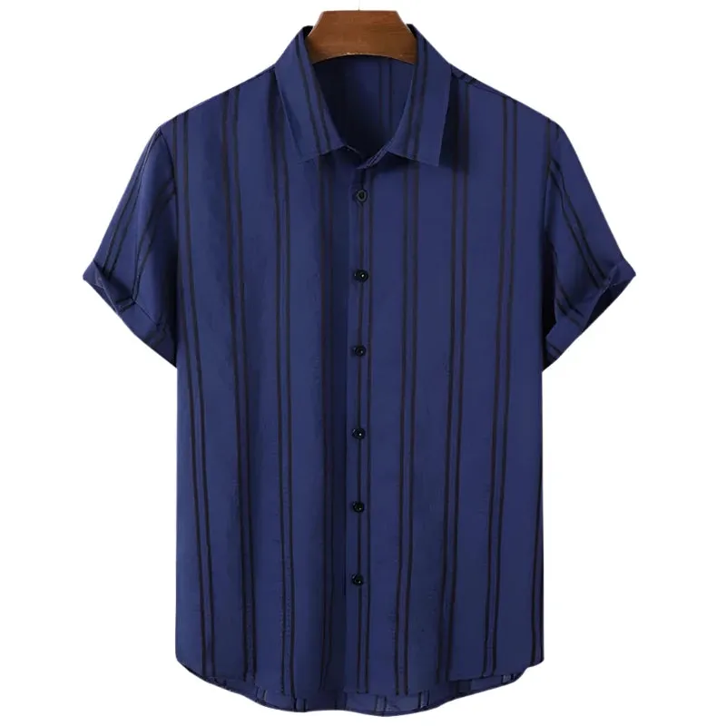 Men’s Short Sleeve Striped Shirt – Oversized 3D Fashion Holiday Beachwear, Casual Street Party Top